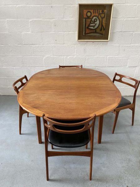 Danish Extending Dining Table and 4 Teak Dining Chairs by Johannes Andersen for Uldum Mobelfabrik, Denmark