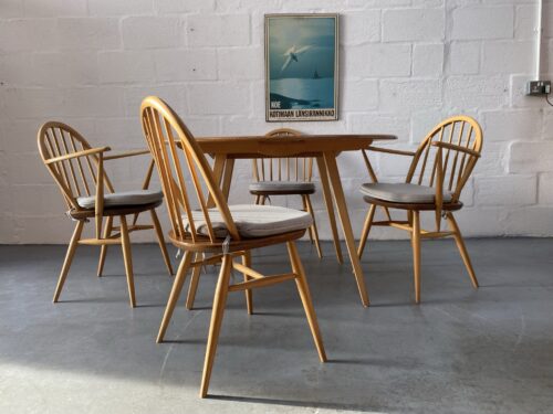 1960s ERCOL Blonde Windsor Drop Leaf Table & 4 Matching Hoop Back (inc 2 carvers) Dining Chairs