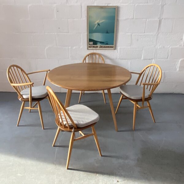 1960s ERCOL Blonde Windsor Drop Leaf Table & 4 Matching Hoop Back (inc 2 carvers) Dining Chairs