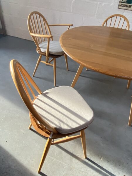 1960s ERCOL Blonde Windsor Drop Leaf Table & 4 Matching Hoop Back (inc 2 carvers) Dining Chairs