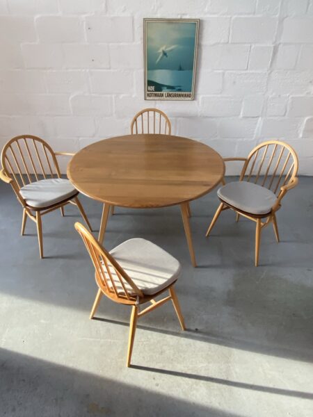 1960s ERCOL Blonde Windsor Drop Leaf Table & 4 Matching Hoop Back (inc 2 carvers) Dining Chairs