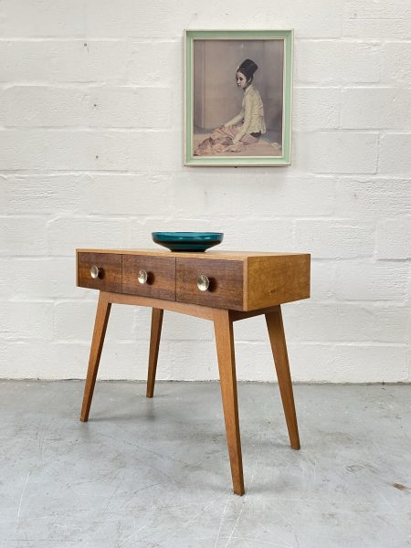 Mid Century Oak Console Table with Drawers  