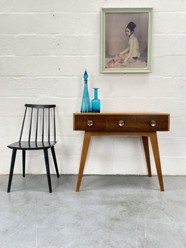 Mid Century Oak Console Table with Drawers  