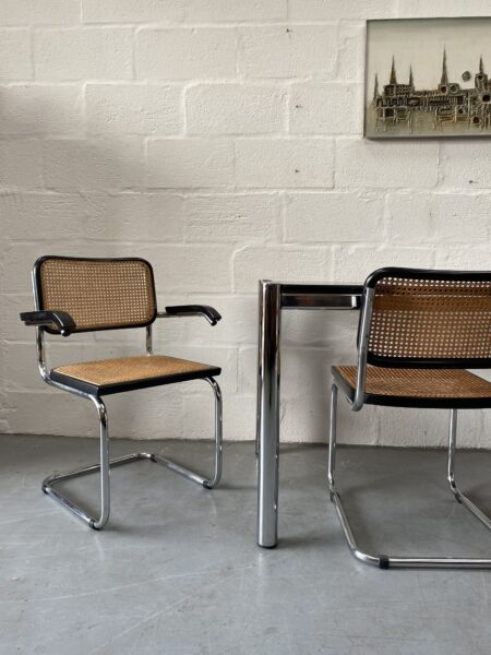 1980s 4 x Marcel Breuer Cesca Bauhaus Style Chrome / Weave Dining Chairs & Table  