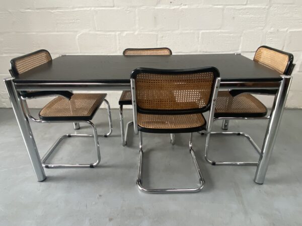 1980s 4 x Marcel Breuer Cesca Bauhaus Style Chrome / Weave Dining Chairs & Table