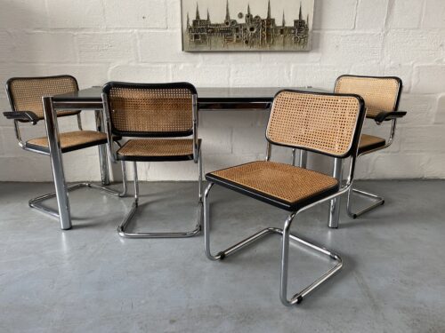 1980s 4 x Marcel Breuer Cesca Bauhaus Style Chrome / Weave Dining Chairs & Table  