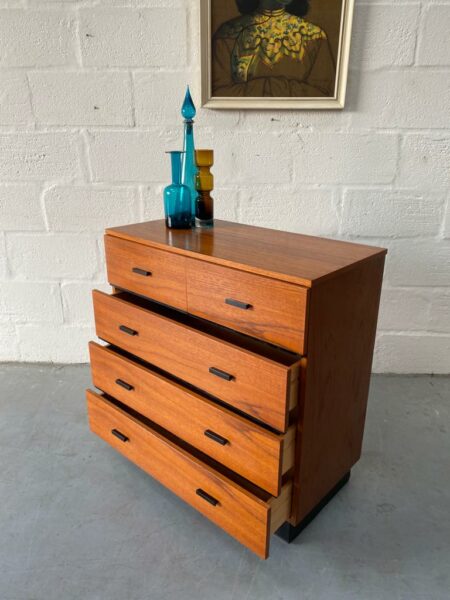 Vintage Teak Five Drawer Chest with Ebonised Detailing