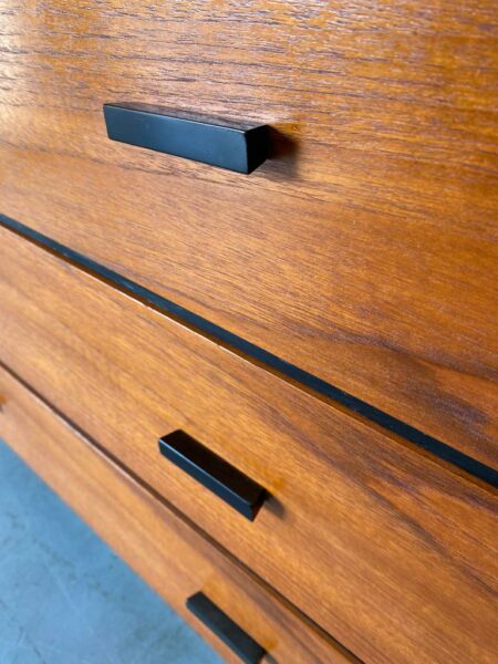 Vintage Teak Five Drawer Chest with Ebonised Detailing