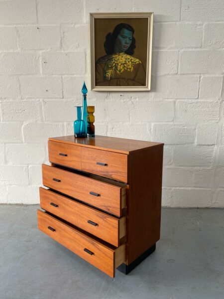 Vintage Teak Five Drawer Chest with Ebonised Detailing