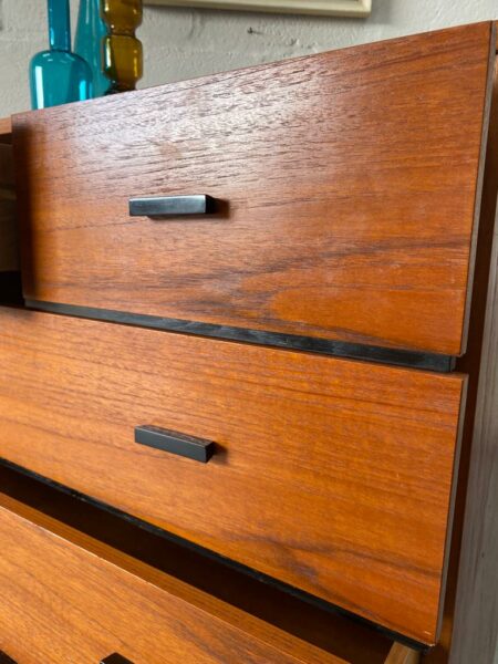 Vintage Teak Five Drawer Chest with Ebonised Detailing