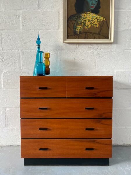 Vintage Teak Five Drawer Chest with Ebonised Detailing