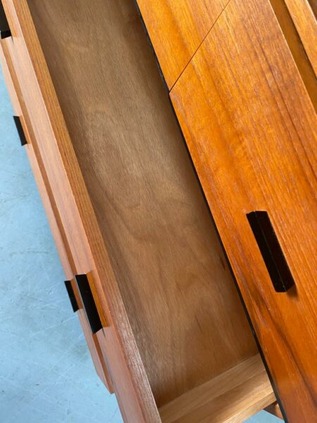 Vintage Teak Five Drawer Chest with Ebonised Detailing