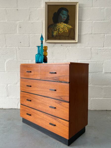 Vintage Teak Five Drawer Chest with Ebonised Detailing