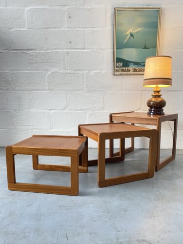 Vintage Set of Teak Nesting Tables With Quadrille Legs