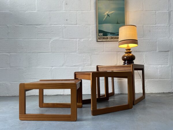 Vintage Set of Teak Nesting Tables With Quadrille Legs