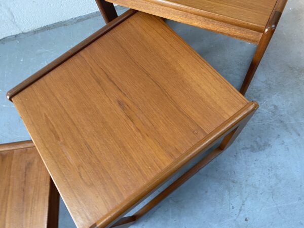 Vintage Set of Teak Nesting Tables With Quadrille Legs
