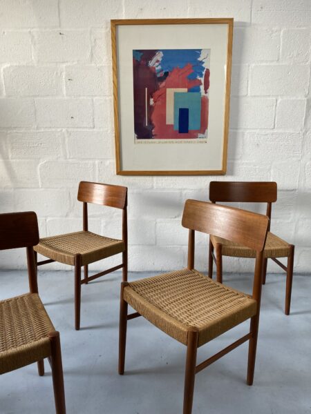 Set of 4 Danish Sea Grass / Paper Cord Teak Dining Chairs, 1960