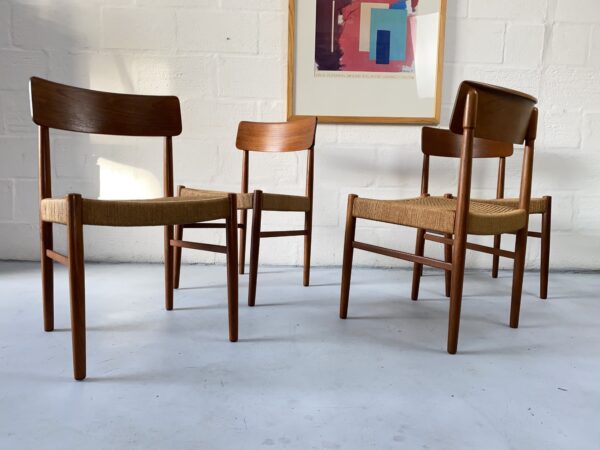 Set of 4 Danish Sea Grass / Paper Cord Teak Dining Chairs, 1960