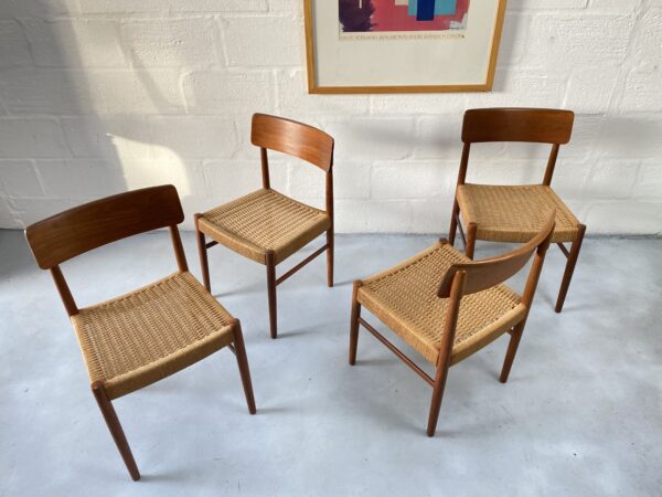 Set of 4 Danish Sea Grass / Paper Cord Teak Dining Chairs, 1960