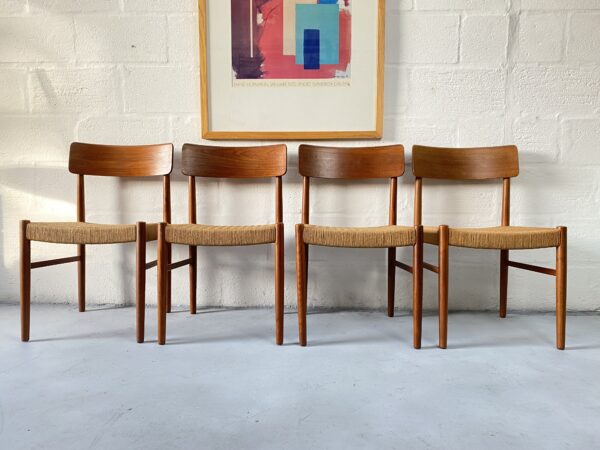 Set of 4 Danish Sea Grass / Paper Cord Teak Dining Chairs, 1960