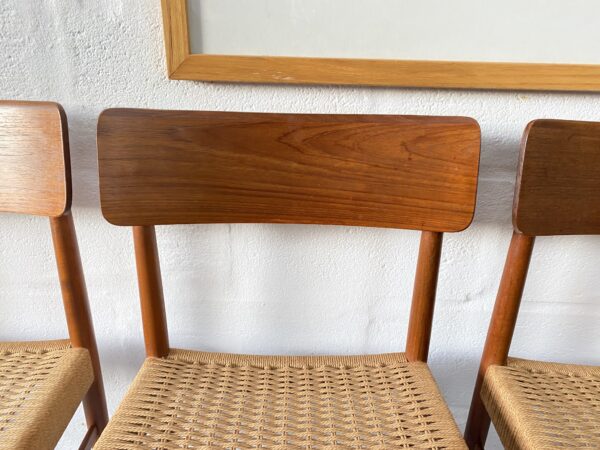 Set of 4 Danish Sea Grass / Paper Cord Teak Dining Chairs, 1960