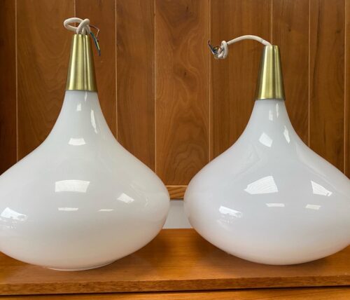 Pair of 1960s Opaline Glass Tear Drop Pendant Light Shades