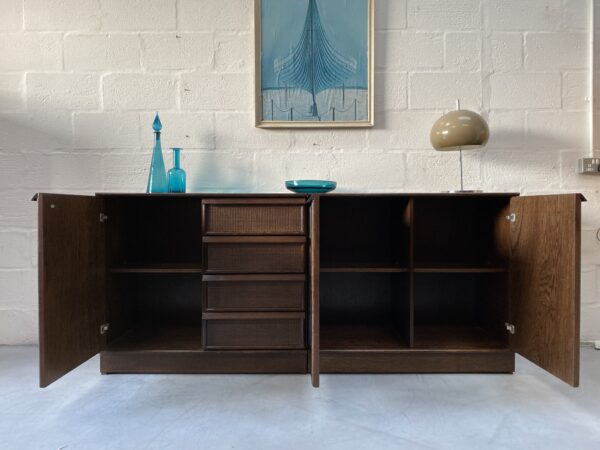 Pair of Matching Dutch Rattan & Walnut Cabinets By Rohé Noordwolde, 1970s