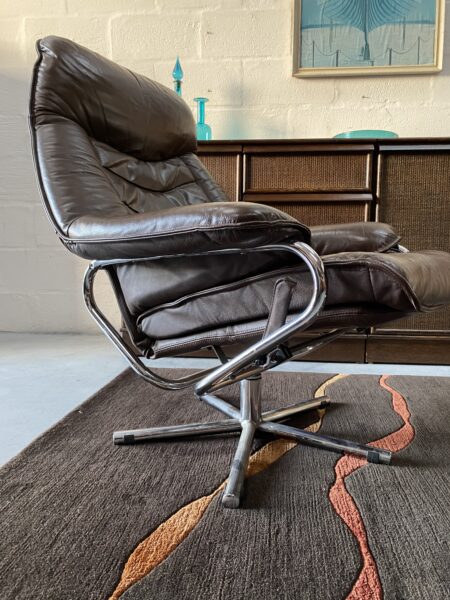 Leather Reclining Swivel Lounge Chair with Ottoman by Tetrad, England 1970