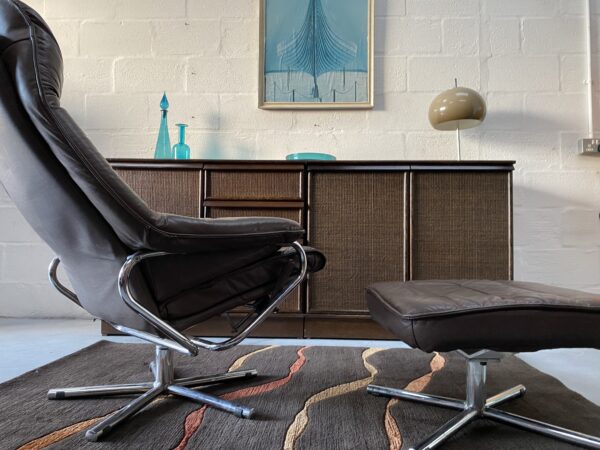 Leather Reclining Swivel Lounge Chair with Ottoman by Tetrad, England 1970