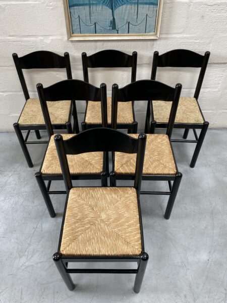 6 x Vintage Habitat Rush Seat Dining Chairs