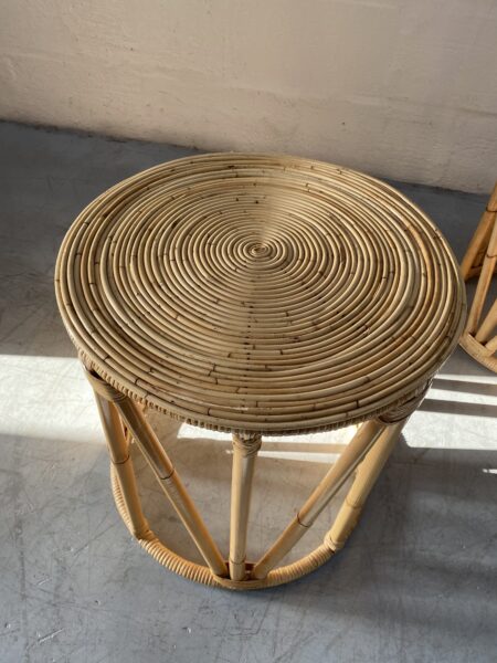 Rattan Cane Retro Vintage Bamboo Nest Of Side Tables Plant Stands 