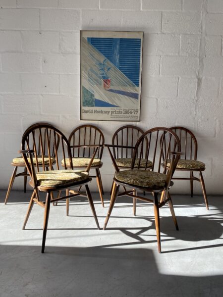 1960s ERCOL Windsor Drop Leaf Table & 4 Matching Hoop Back Chairs