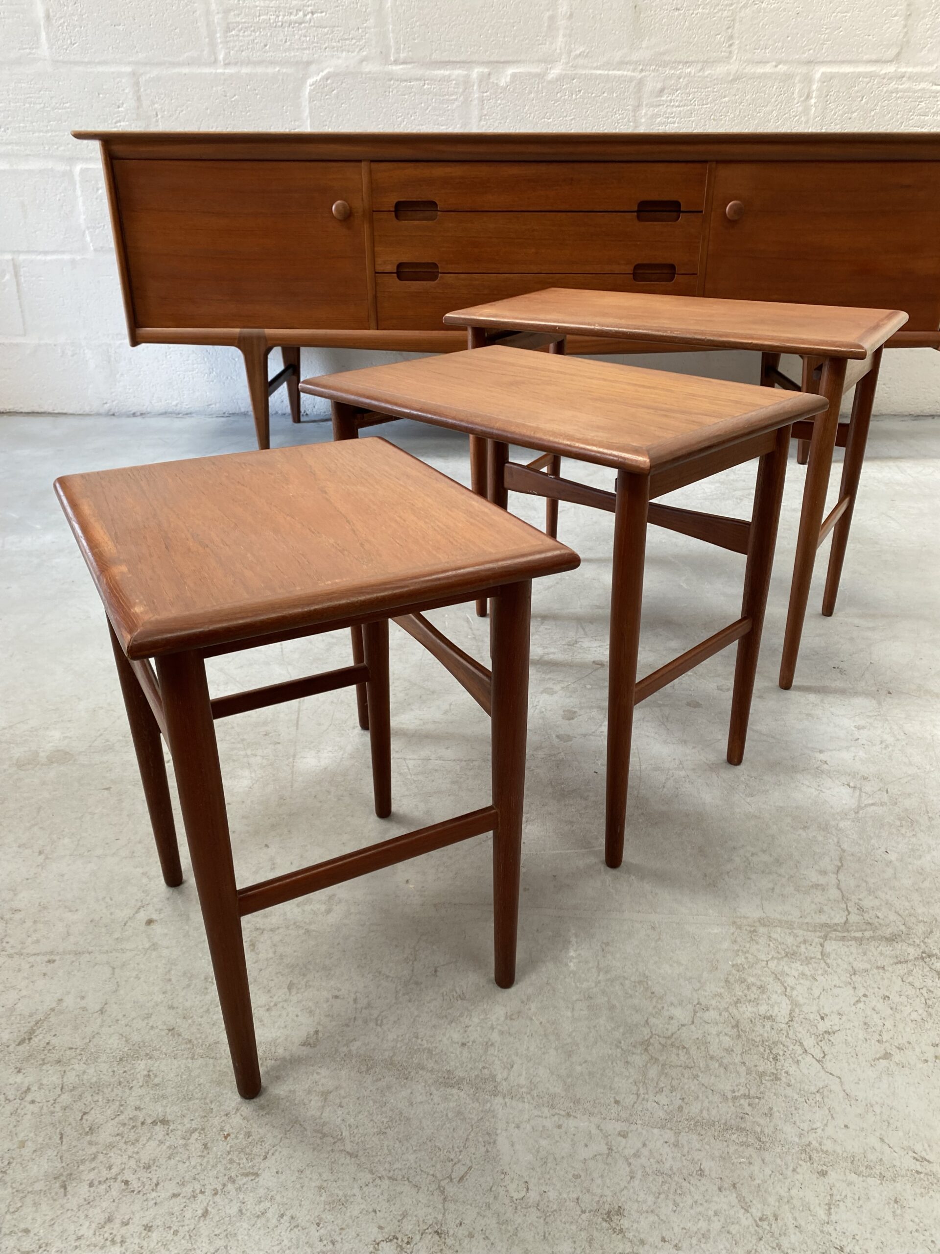 Mid Century Vintage Danish Nest of Three Tables by Kai Kristiansen