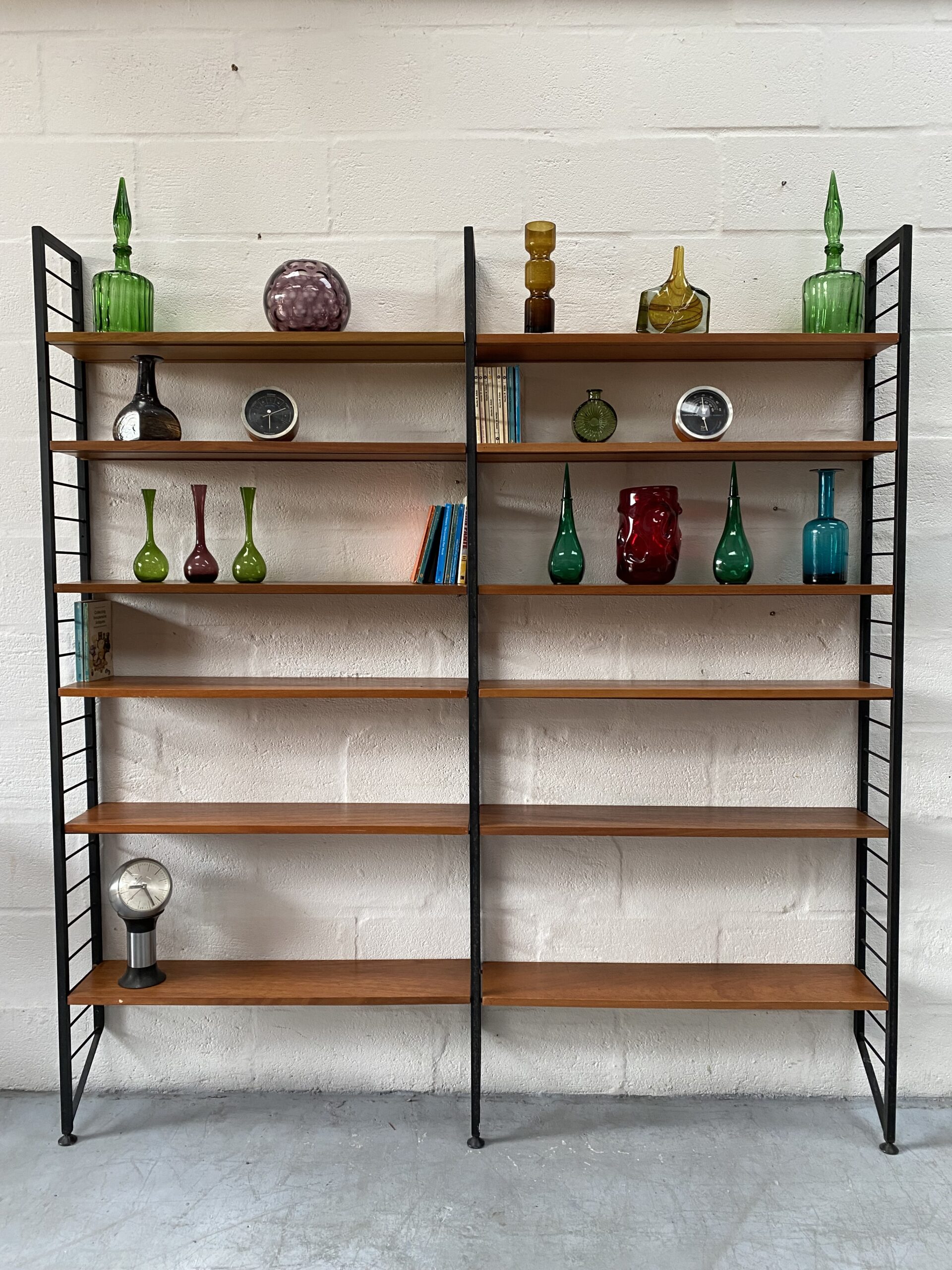 Mid Century 2 Bay Slim Metal Ladderax Shelving / Display Stand / Bookcase