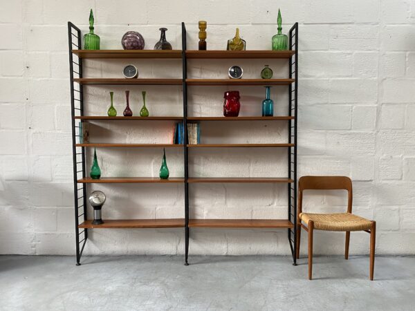 Mid Century 2 Bay Slim Metal Ladderax Shelving / Display Stand / Bookcase