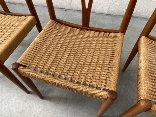 A Vintage Set of 4 Danish Sea Grass / Paper Cord Teak Dining Chairs, 1960