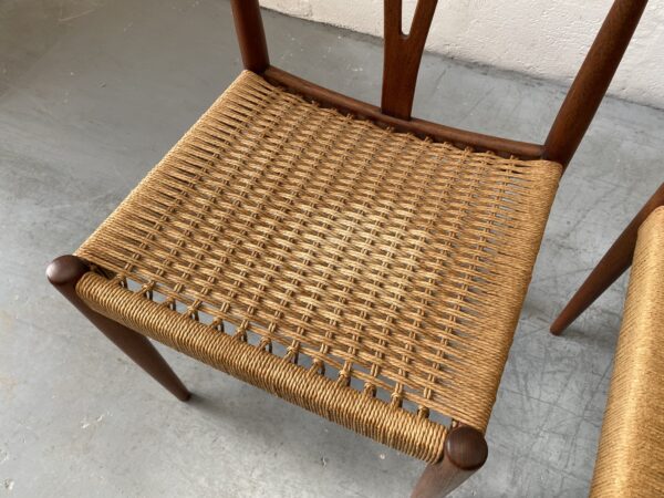 A Vintage Set of 4 Danish Sea Grass / Paper Cord Teak Dining Chairs, 1960