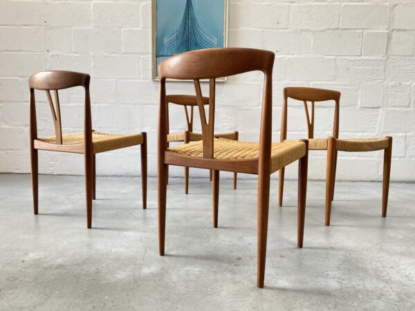 A Vintage Set of 4 Danish Sea Grass / Paper Cord Teak Dining Chairs, 1960
