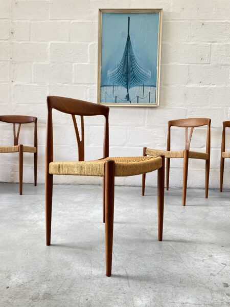 A Vintage Set of 4 Danish Sea Grass / Paper Cord Teak Dining Chairs, 1960