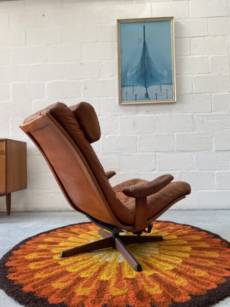 Vintage 1960s Swedish Leather Swivel Chair by Göte Möbler