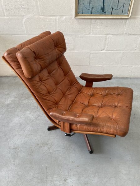 Vintage 1960s Swedish Leather Swivel Chair by Göte Möbler