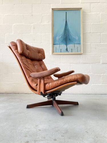 Vintage 1960s Swedish Leather Swivel Chair by Göte Möbler