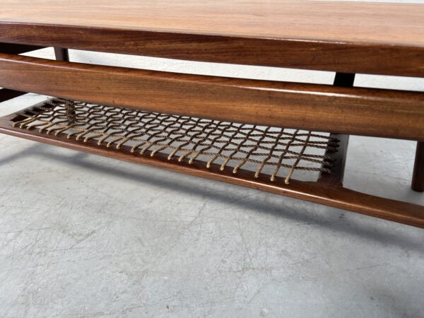 Mid Century Teak and Cord Danish Inspired Coffee Table - 1960s 