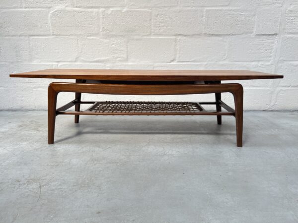Mid Century Teak and Cord Danish Inspired Coffee Table - 1960s 
