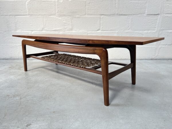 Mid Century Teak and Cord Danish Inspired Coffee Table - 1960s 