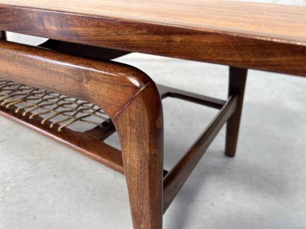 Mid Century Teak and Cord Danish Inspired Coffee Table - 1960s 