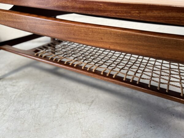 Mid Century Teak and Cord Danish Inspired Coffee Table - 1960s 
