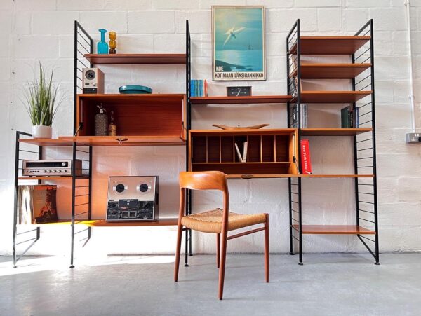 Mid Century Four Bays Of Black Metal Ladderax Shelving System