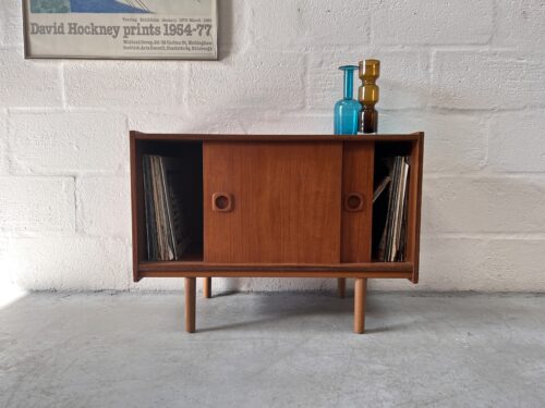 Vintage Danish Influenced Design Teak Vinyl Record Cabinet