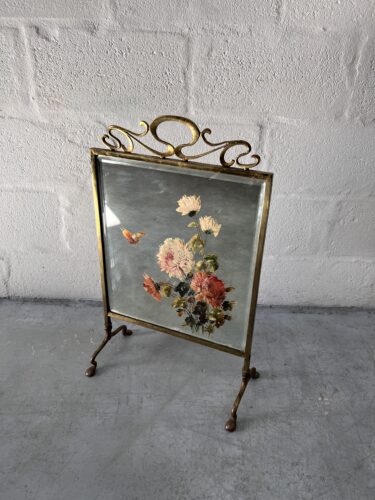 Antique Art Nouveau Mirrored Fire Screen Guard